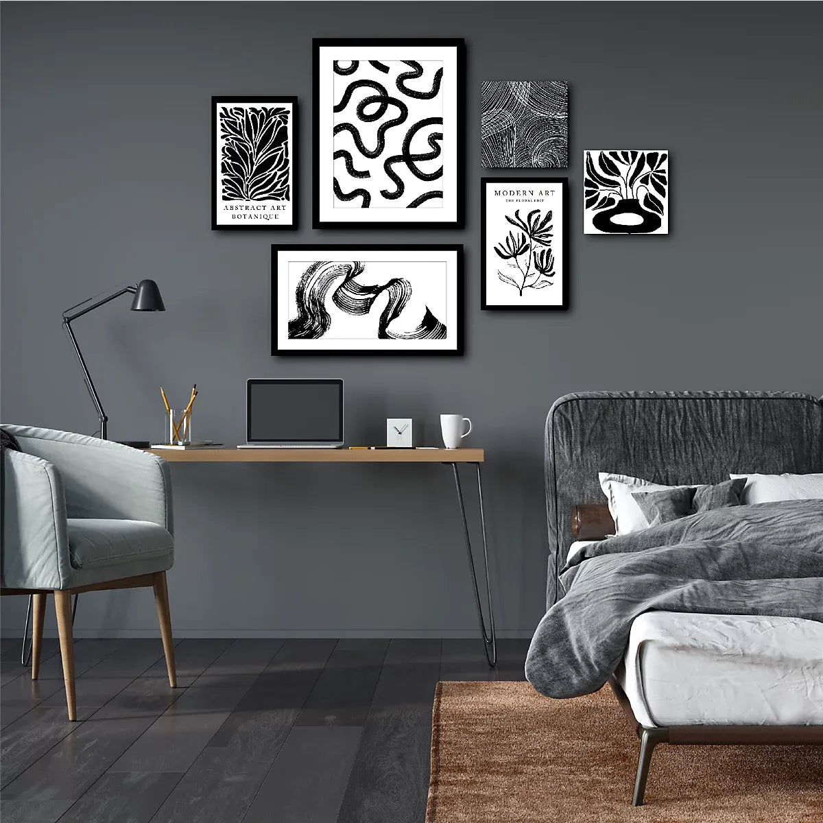 Arthouse Monochrome Black And White Canvas Art Set Of 6-Furniture Kingdom