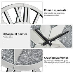 Artloge Crystal Mirror Wall Clock Silver RomanNumerals Home-Furniture Kingdom