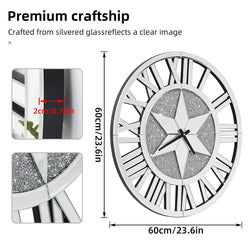 Artloge Crystal Mirror Wall Clock Silver RomanNumerals Home-Furniture Kingdom
