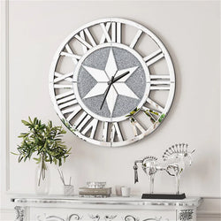 Artloge Crystal Mirror Wall Clock Silver RomanNumerals Home-Furniture Kingdom