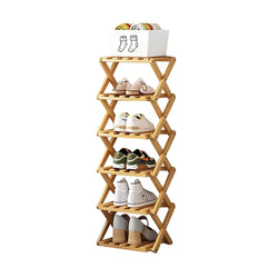 Bamboo Folding Shoe Rack 6 Tier Efficient Hallway Storage-Furniture Kingdom