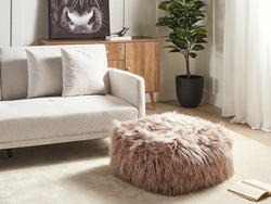 Beliani Boho Faux Fur Pouffe Mukki Taupe Cozy Living Room-Furniture Kingdom