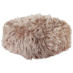 Beliani Boho Faux Fur Pouffe Mukki Taupe Cozy Living Room-Furniture Kingdom