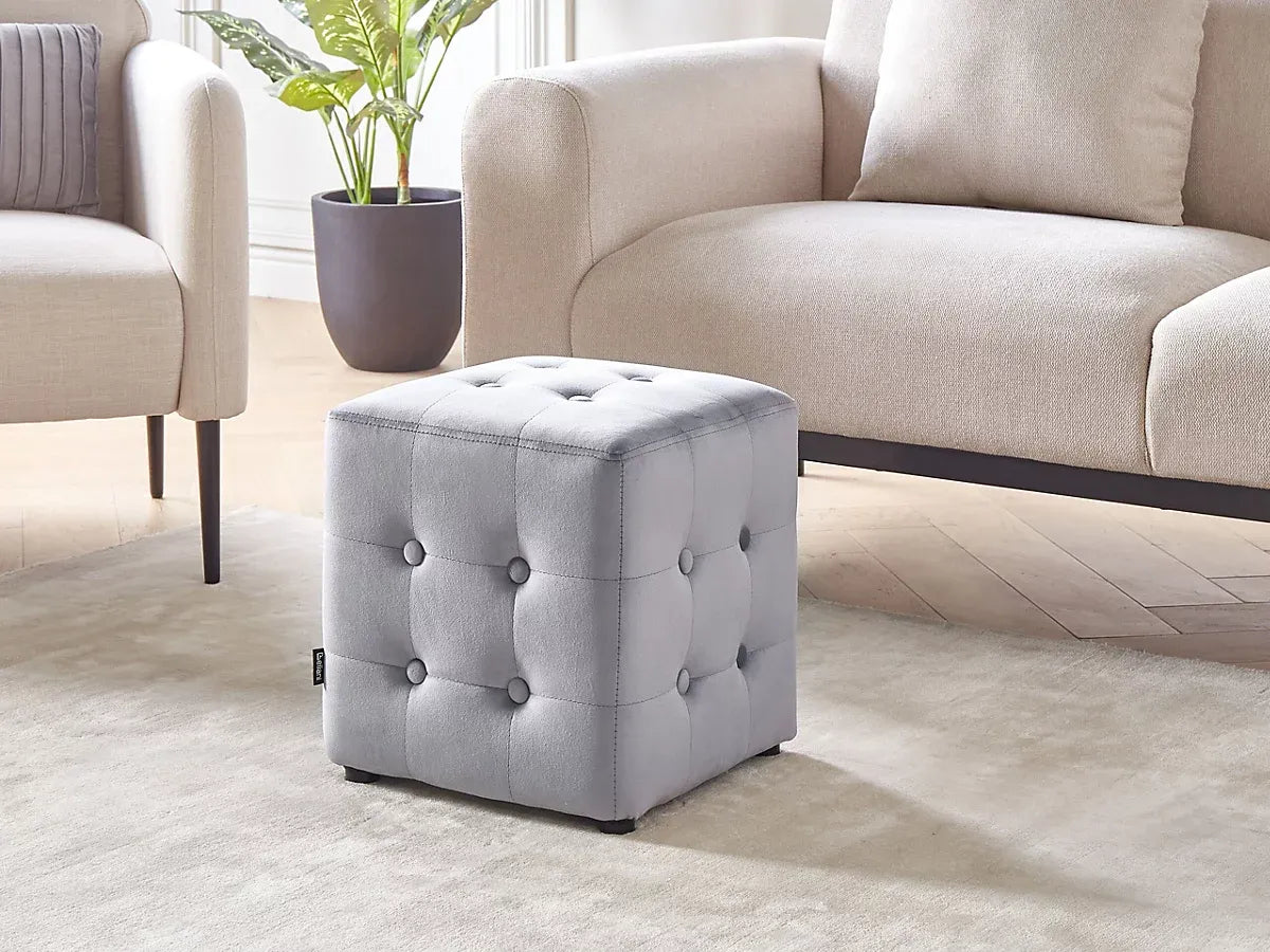 Beliani Wisconsin Velvet Tufted Pouffe For Small Rooms Grey-Furniture Kingdom