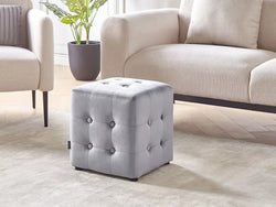 Beliani Wisconsin Velvet Tufted Pouffe For Small Rooms Grey-Furniture Kingdom