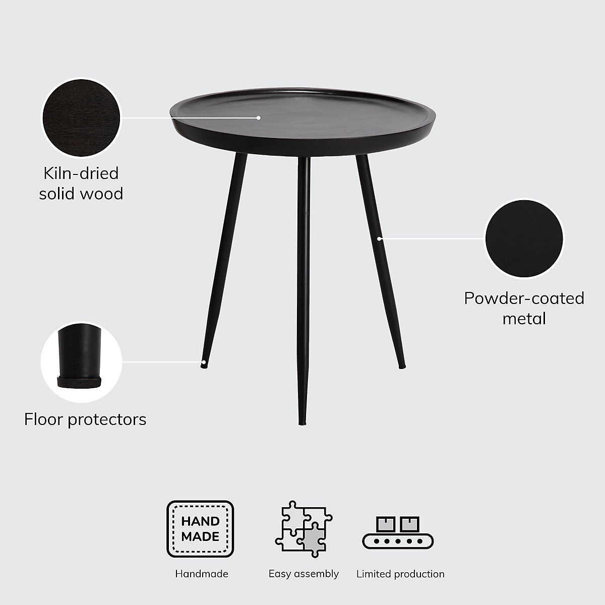 Chervey Solid Wood Side Table Living Room Black Metal Legs-Furniture Kingdom