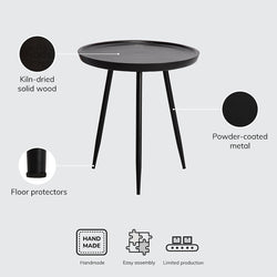 Chervey Solid Wood Side Table Living Room Black Metal Legs-Furniture Kingdom