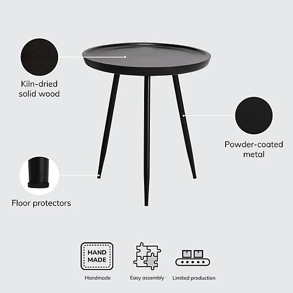 Chervey Solid Wood Side Table Living Room Black Metal Legs-Furniture Kingdom