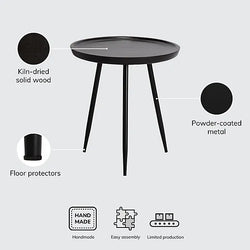 Chervey Solid Wood Side Table Living Room Black Metal Legs-Furniture Kingdom