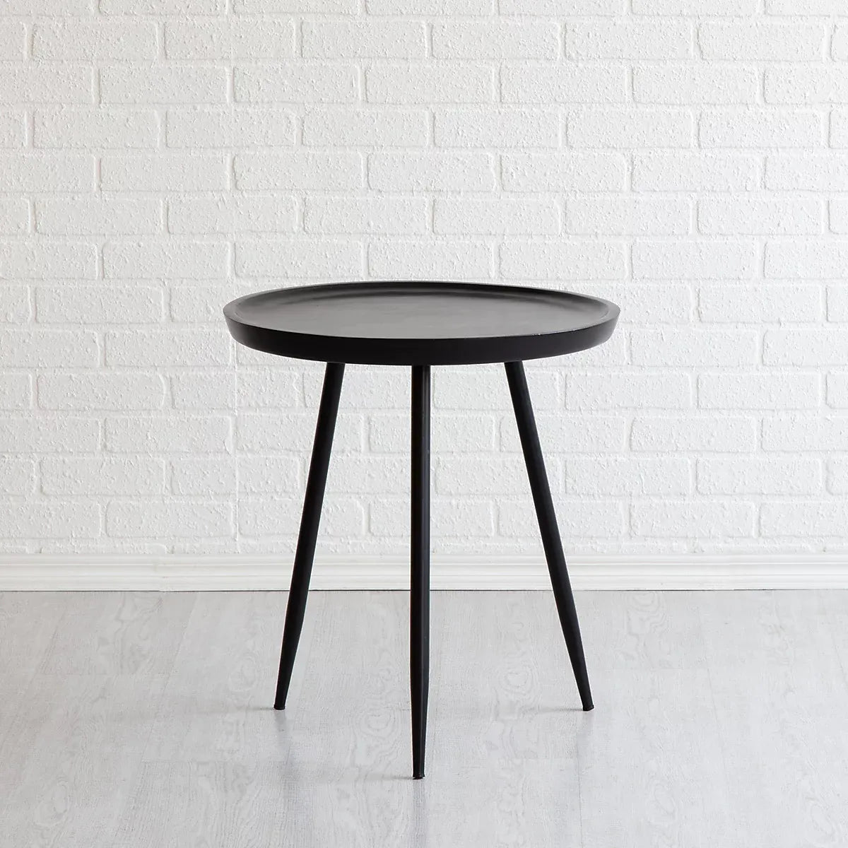 Chervey Solid Wood Side Table Living Room Black Metal Legs-Furniture Kingdom