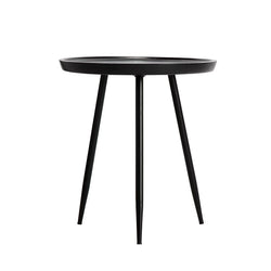 Chervey Solid Wood Side Table Living Room Black Metal Legs-Furniture Kingdom