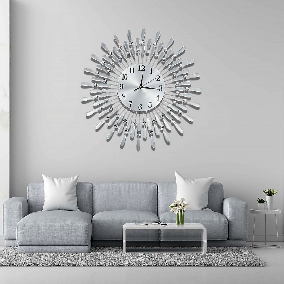 Diamante Beaded Crystals Jeweled Wall Clock Glam Living Room-Furniture Kingdom
