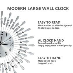 Diamante Beaded Crystals Jeweled Wall Clock Glam Living Room-Furniture Kingdom