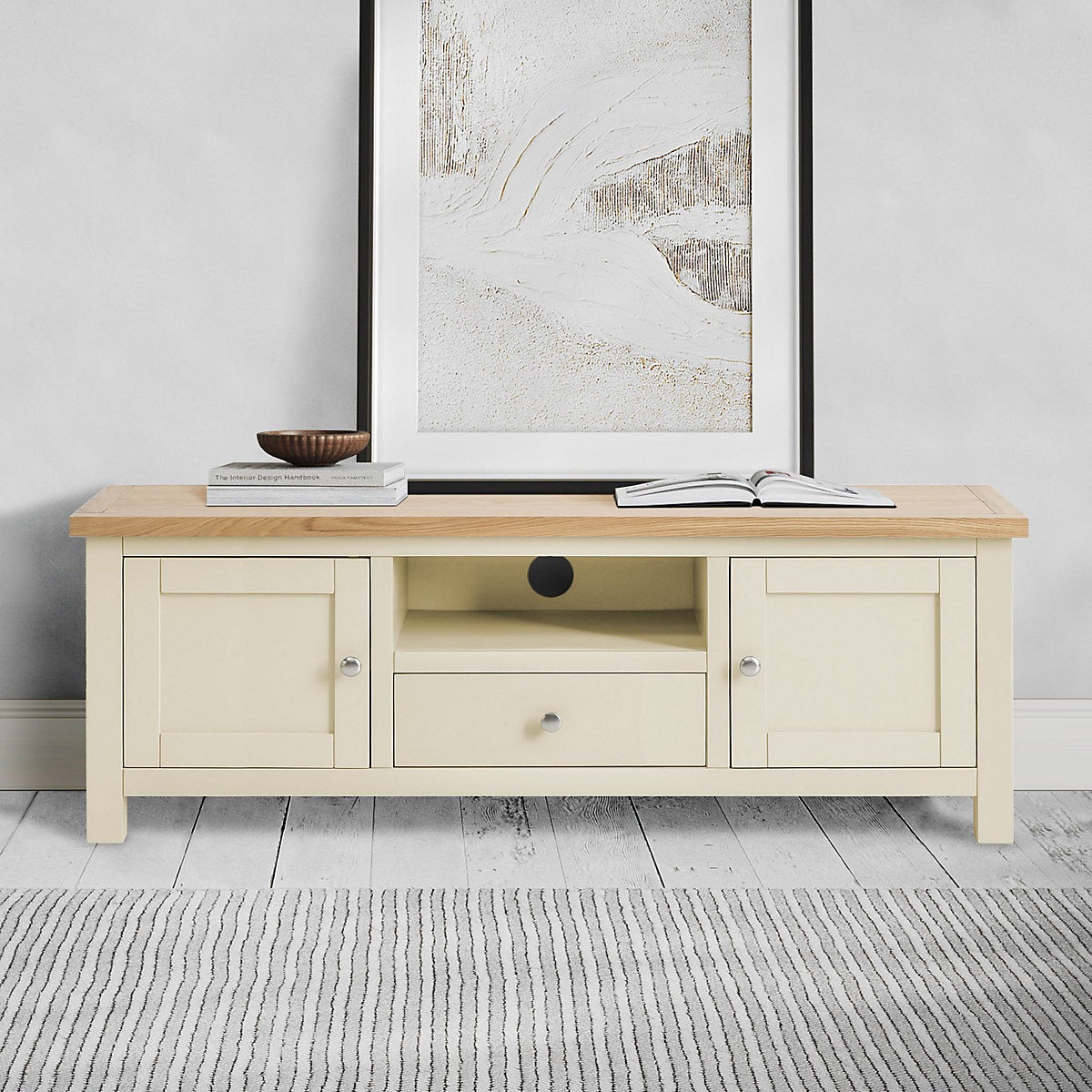 Farrow Cream TV Unit Premium Wide Oak Top Roseland Home-Furniture Kingdom
