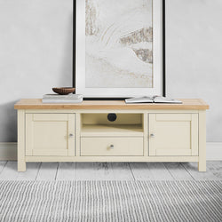 Farrow Cream TV Unit Premium Wide Oak Top Roseland Home-Furniture Kingdom