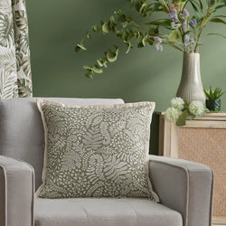 Gallery Leaf Print Cushion Elegant Natural Olive Green Home-Furniture Kingdom