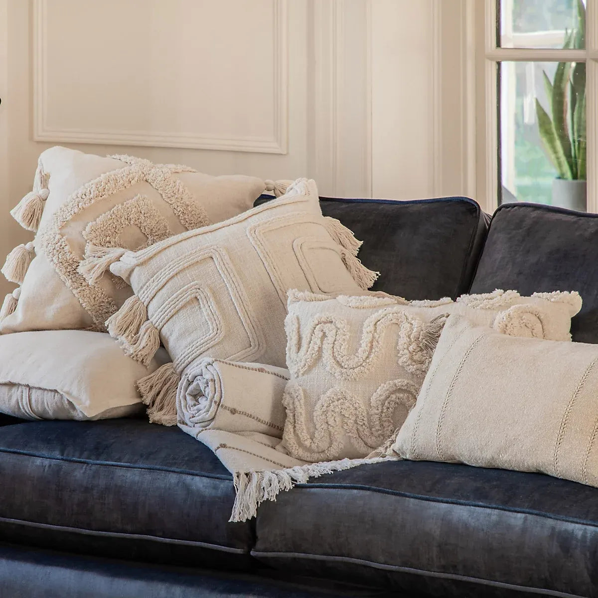 Gallery Sambhar Natural Textured Indoor Cushion Boho Style-Furniture Kingdom
