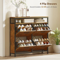 Homcom Shoe Cabinet 4 Flip Drawers Holds 20 Pairs Family-Furniture Kingdom
