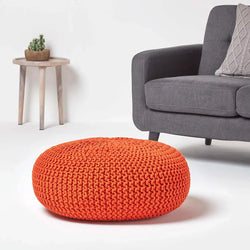 Homescapes Burnt Orange Large Knitted Pouffe Living Room-Furniture Kingdom