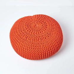 Homescapes Burnt Orange Large Knitted Pouffe Living Room-Furniture Kingdom
