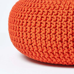 Homescapes Burnt Orange Large Knitted Pouffe Living Room-Furniture Kingdom