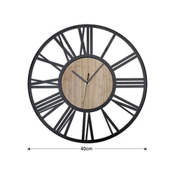 Livingandhome Metal Wood Wall Clock Roman Numerals For Home-Furniture Kingdom