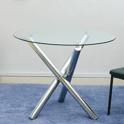 Modern Round Glass Dining Table Chrome Cross Base For Four-Furniture Kingdom