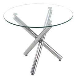 Modern Round Glass Dining Table Chrome Cross Base For Four-Furniture Kingdom