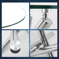 Modern Round Glass Dining Table Chrome Cross Base For Four-Furniture Kingdom