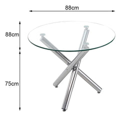 Modern Round Glass Dining Table Chrome Cross Base For Four-Furniture Kingdom