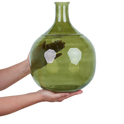 Olive Green Flower Vase Handcrafted Boho Recycled Glass 34cm-Furniture Kingdom