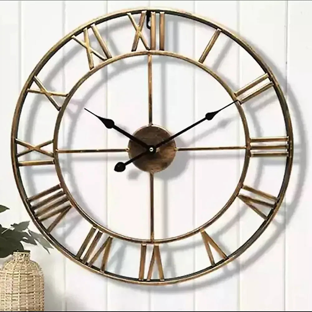 Retro Gold Wall Clock 3D Roman Numerals Silent Quartz Home-Furniture Kingdom