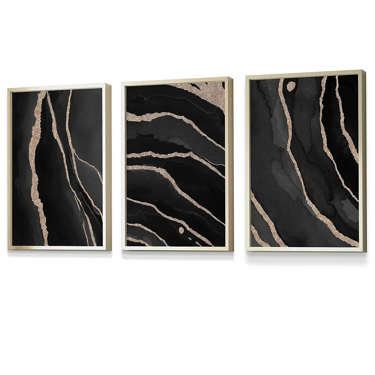 Set Of 3 Framed Abstract Wall Art With Gold Strokes-Furniture Kingdom