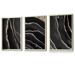 Set Of 3 Framed Abstract Wall Art With Gold Strokes-Furniture Kingdom