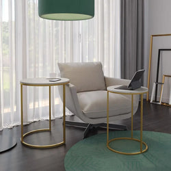 Urbnliving Marble Wood Top Nesting Tables Gold Legs Set Home-Furniture Kingdom