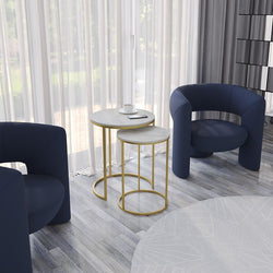 Urbnliving Marble Wood Top Nesting Tables Gold Legs Set Home-Furniture Kingdom