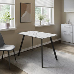 Urbnliving White Marble Dining Table 75cm For 4 To 6-Furniture Kingdom