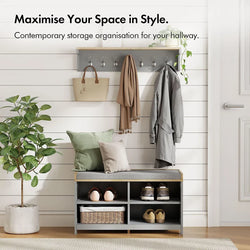 VonHaus Shoe Storage Bench With Padded Seat Grey Entryway-Furniture Kingdom