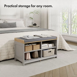 VonHaus Shoe Storage Bench With Padded Seat Grey Entryway-Furniture Kingdom