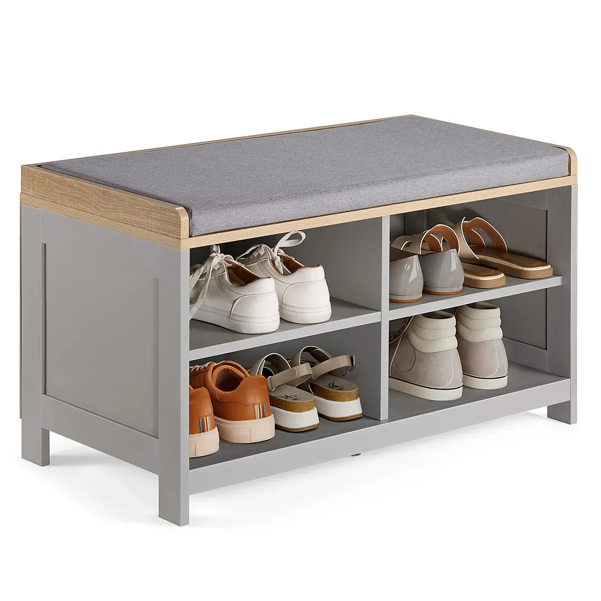 VonHaus Shoe Storage Bench With Padded Seat Grey Entryway-Furniture Kingdom